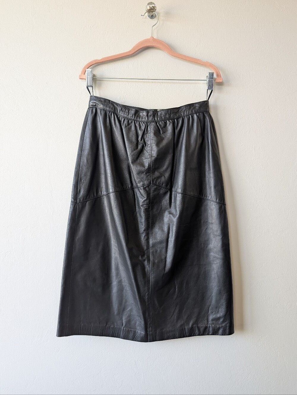 La Vouge Black Genuine Leather A Line Midi Skirt Size 12 Made In Korea